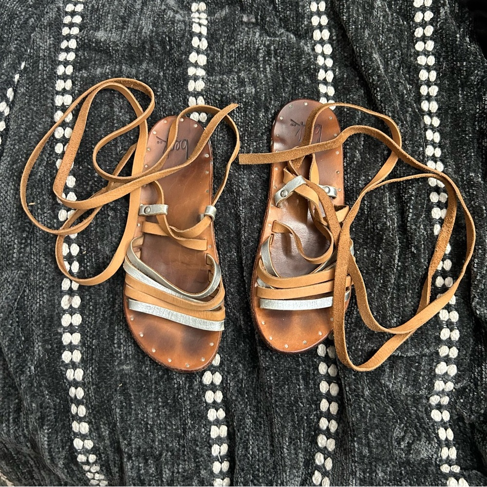 Beek Brown and Silver Strappy Sandals Sz 7